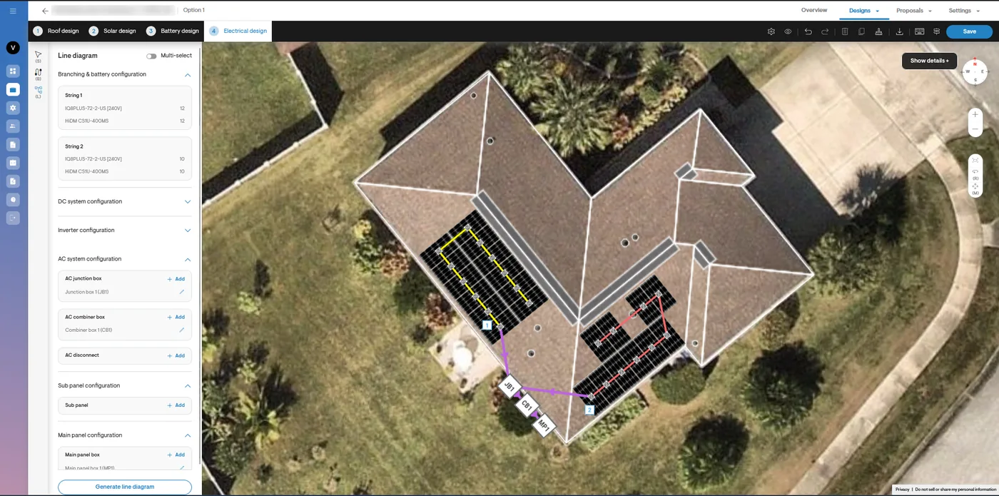 Solargraf electrical stringing layout